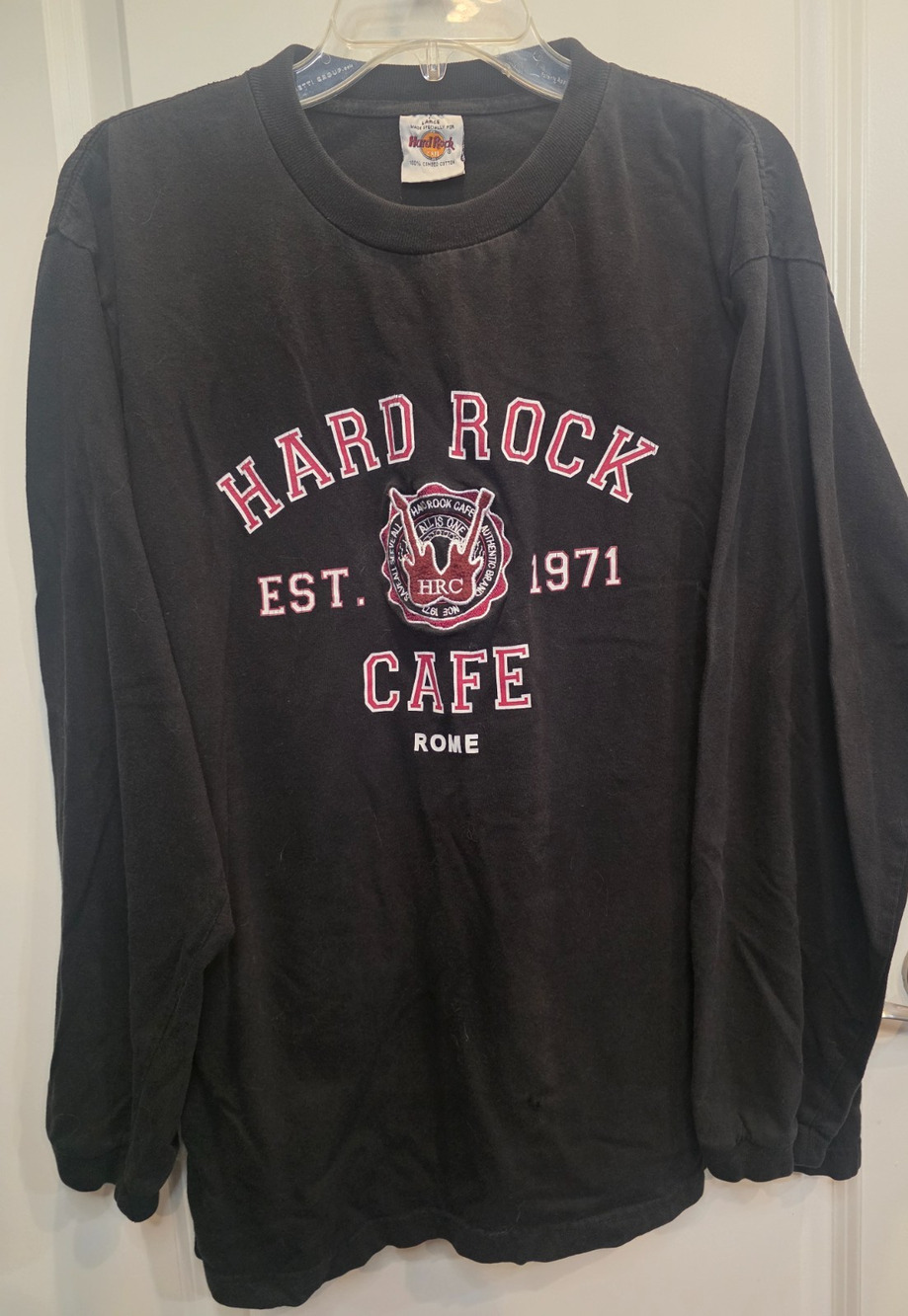 Hard Rock Cafe Long Sleeve T-Shirt Men's Large Black Cotton Embroidered Logo